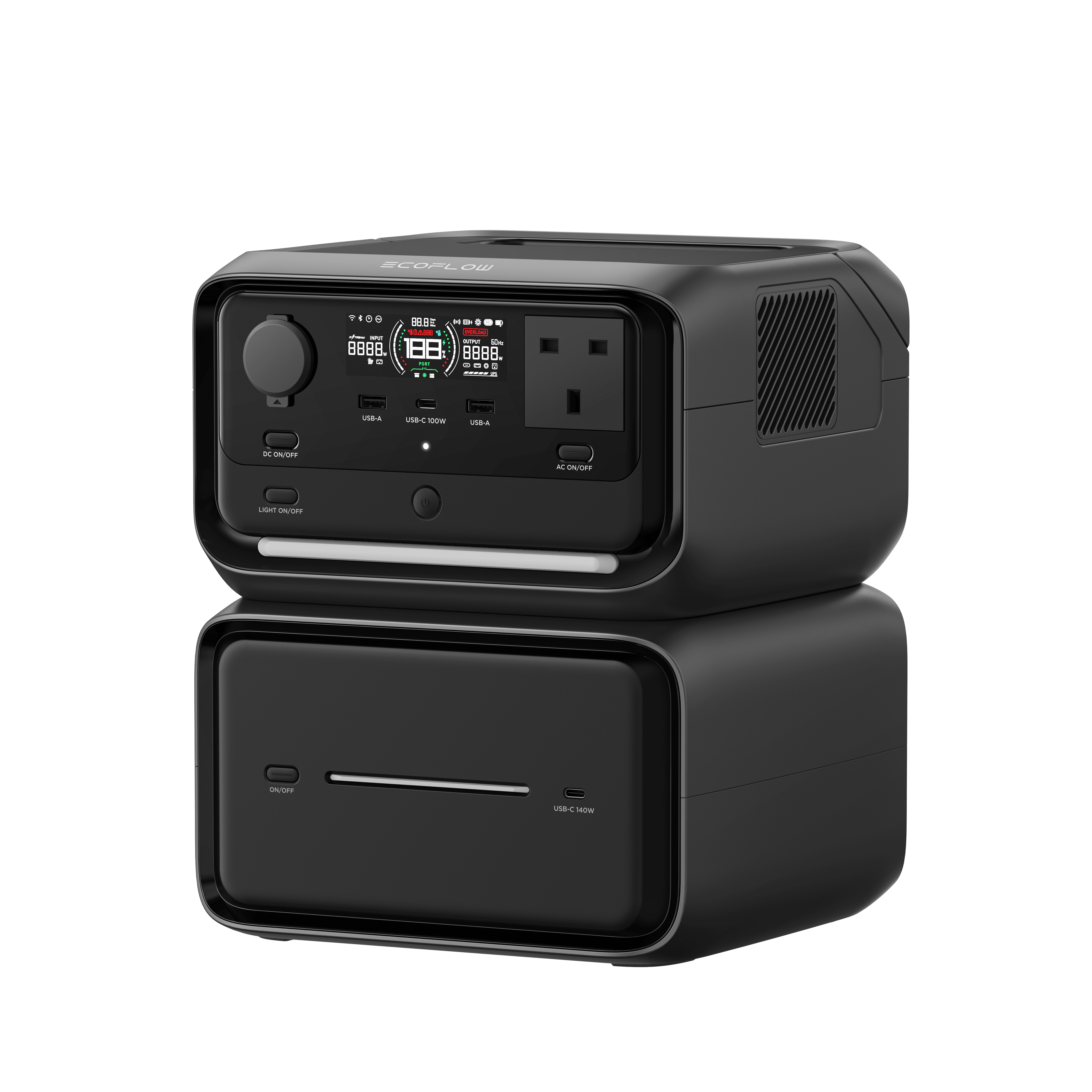 Ecoflow river 3 max plus portable power station front angle view on white background